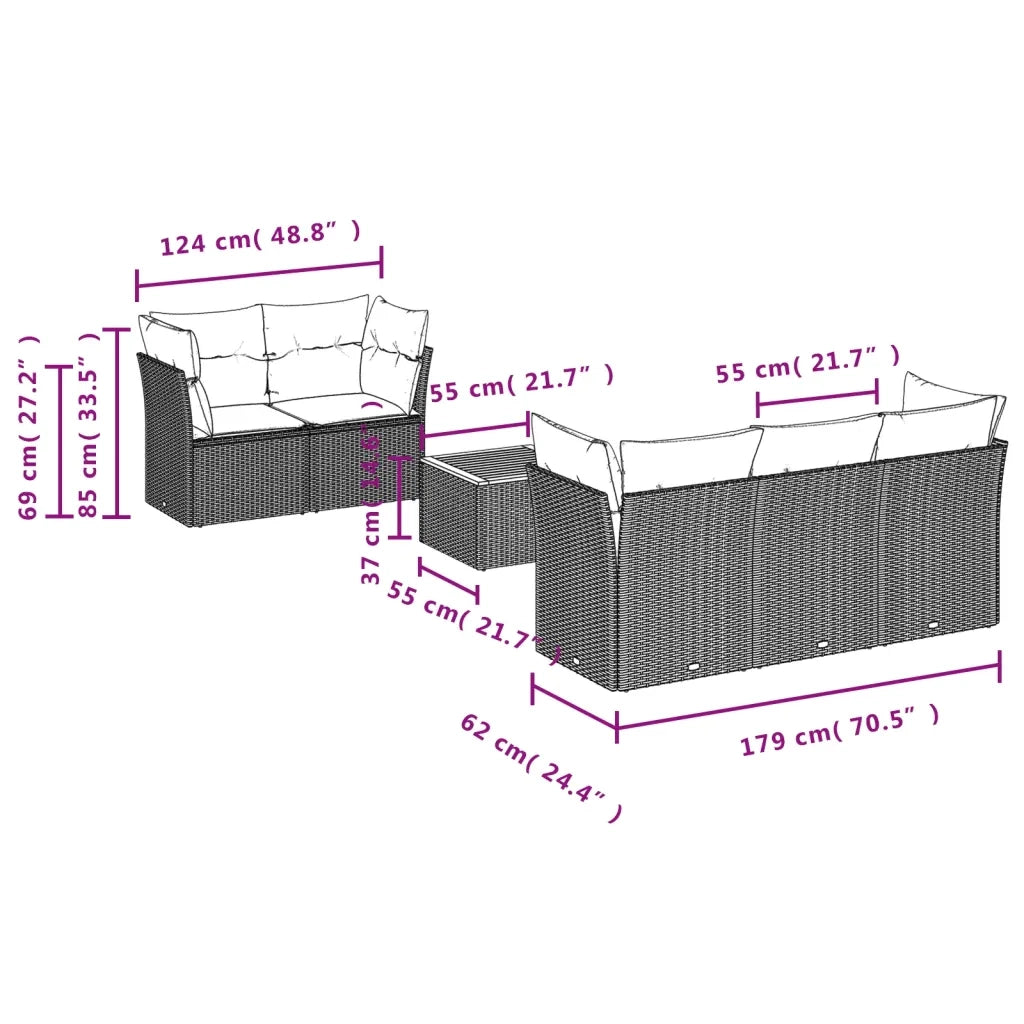 Set Divano da Giardino 6 pz con Cuscini-Sofa da Giardino-Divanetto da esterno Nero in Polyrattan 743804