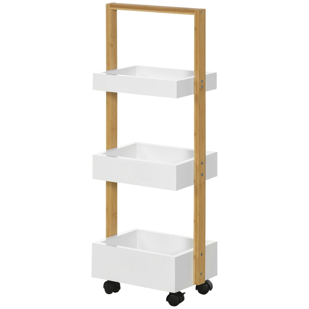 Carrello bagno con ruote 3 ripiani ¨C Xylo ¨C legno bamb¨´ 28x18x75 cm bianco