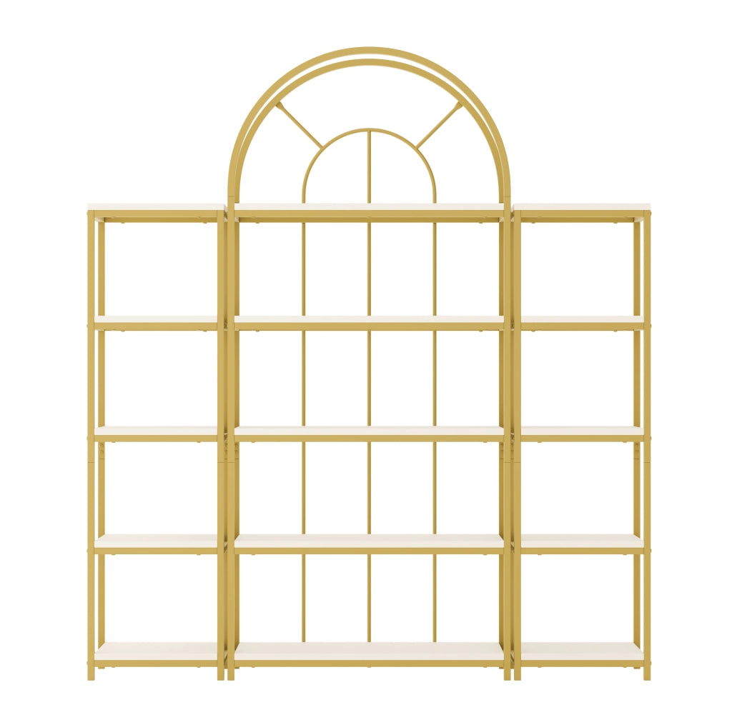 Libreria modulare a 3 elementi 163x30x184 cm in MDF e acciaio bianco oro
