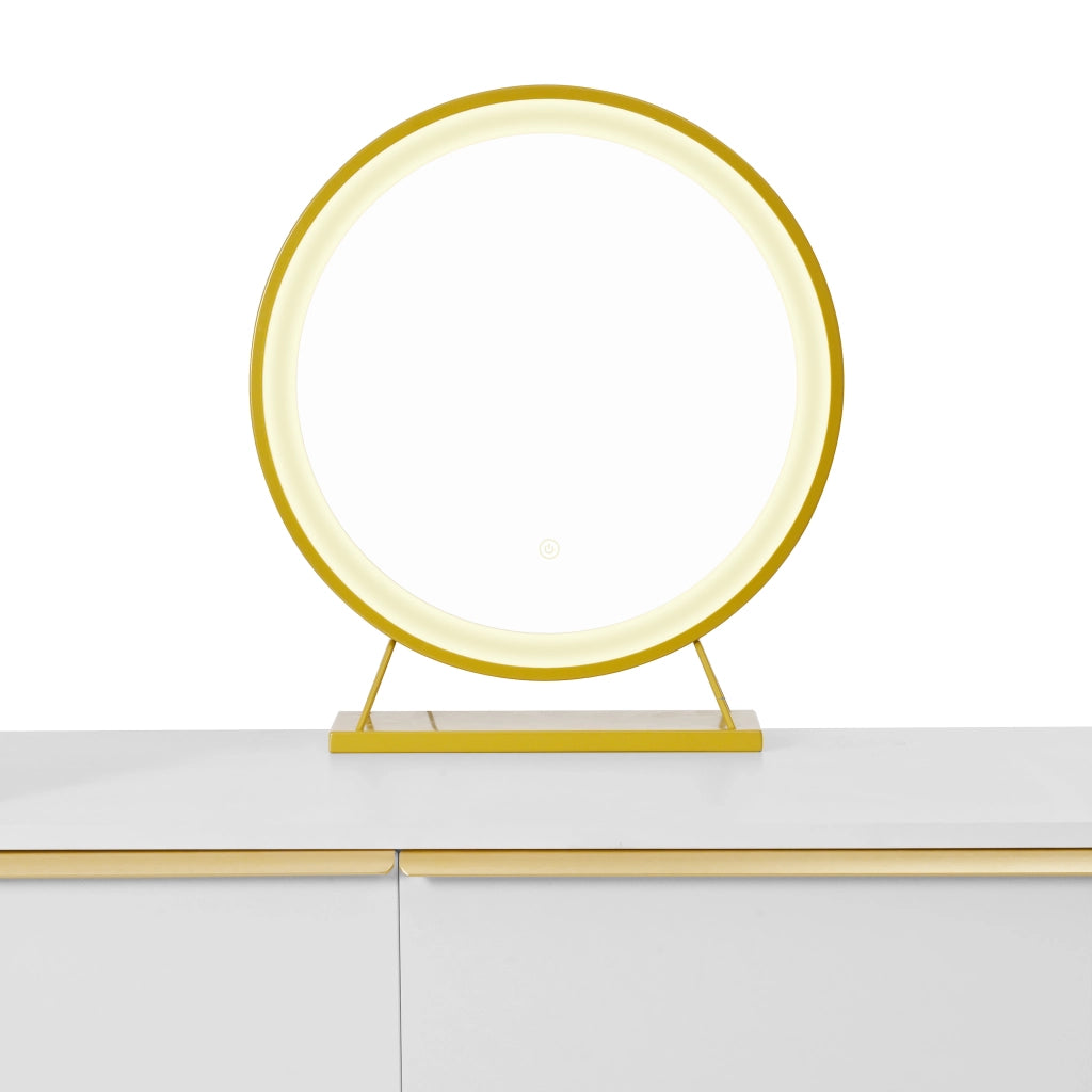 Tavolo da toeletta con 6 cassetti, piano estraibile e specchio LED dimmerabile, bianco, 100 × 41,5 × 102 cm