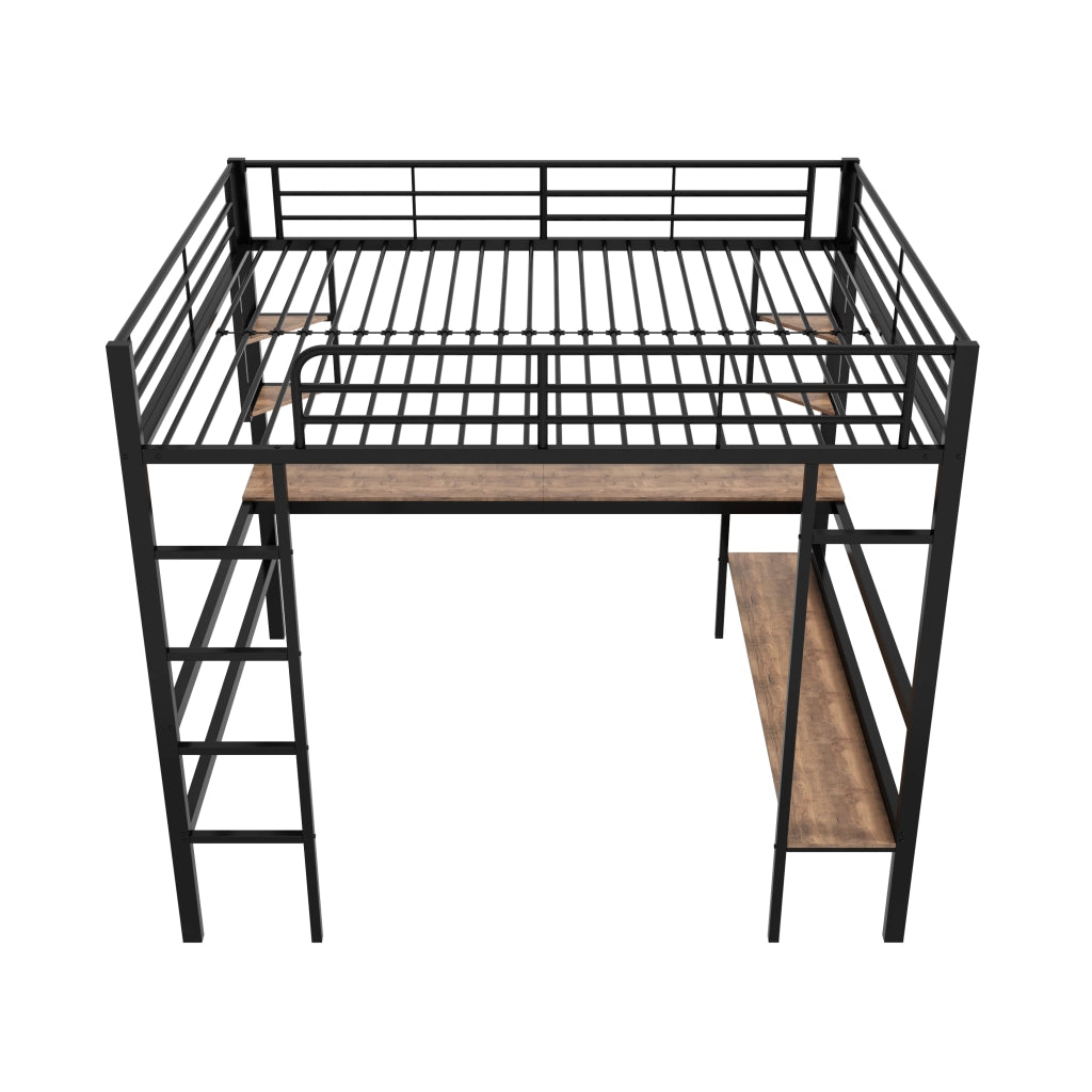Hochbett 140x200 cm in metallo nero con scrivania, libreria e scaletta, senza materasso