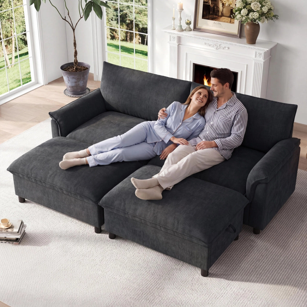 216x77x82 cm Divano modulare Black Cloud a forma di U o ad angolo; seduta profonda; schienale alto; pouf mobili 2