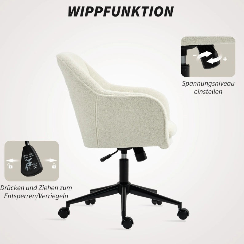 Sedia da ufficio girevole beige in tessuto effetto velluto