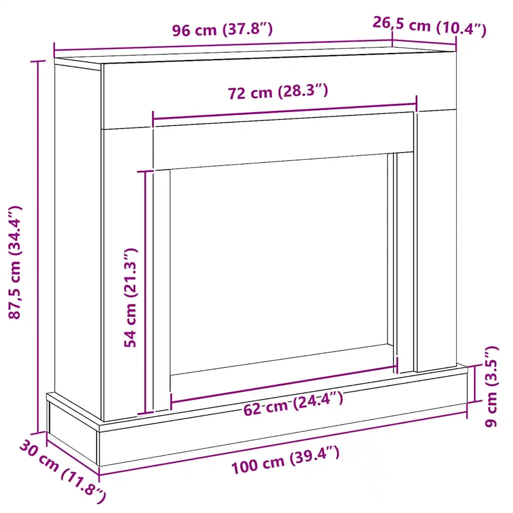 Cornice per Camino Rovere Nero 100x30x87,5 cm in Truciolato CFW9288268