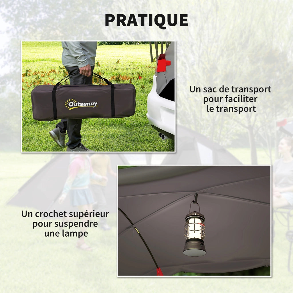 Tenda da Campeggio Familiare a Tunnel per 4-6 Persone in Poliestere Nero, Impermeabile 3000 mm con 2 Porte e Borsa di Trasporto