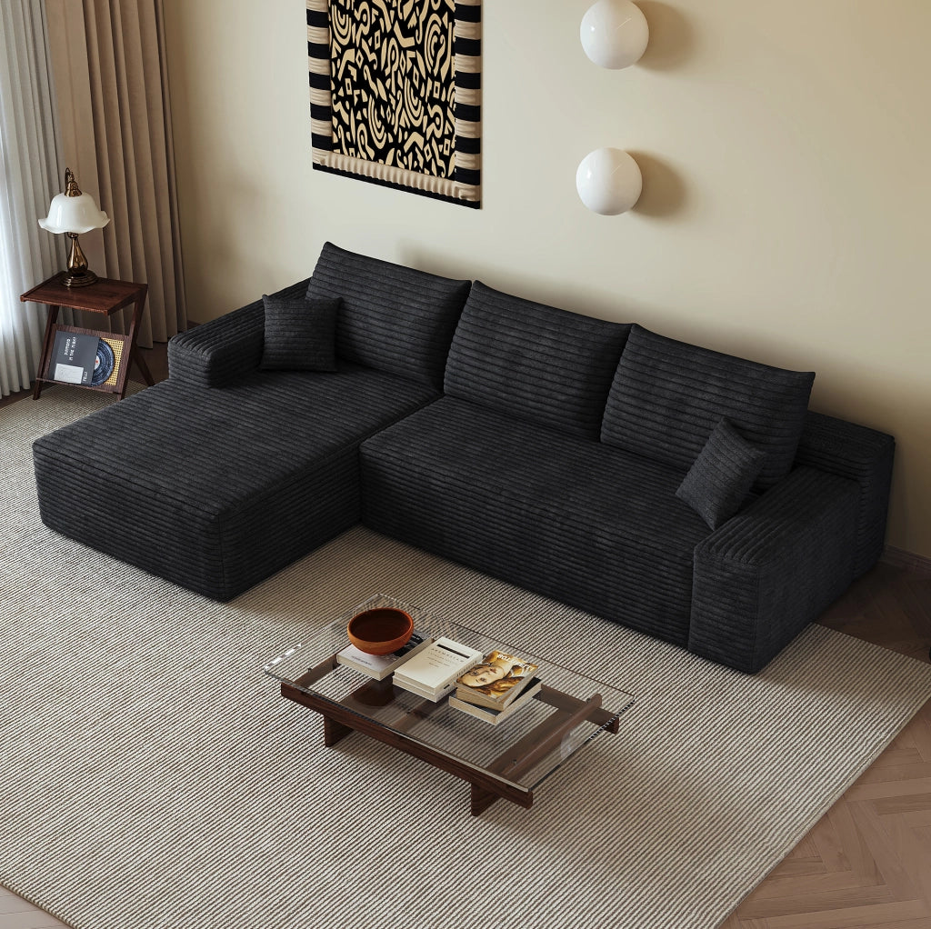 Divano in velluto a coste a righe 270 x 175 x 83 cm, nero