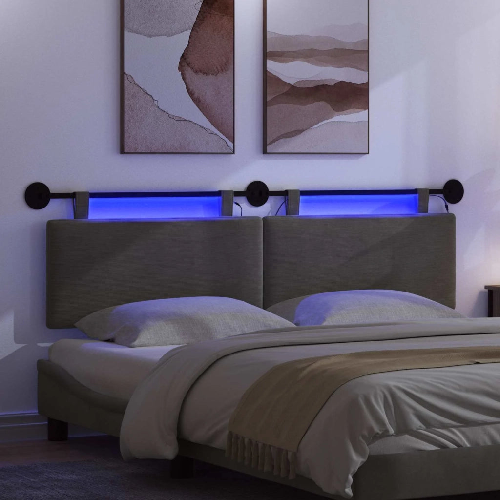 Testiera | Testata sospesa Con luce LED Grigio Scuro Tessuto in Cords