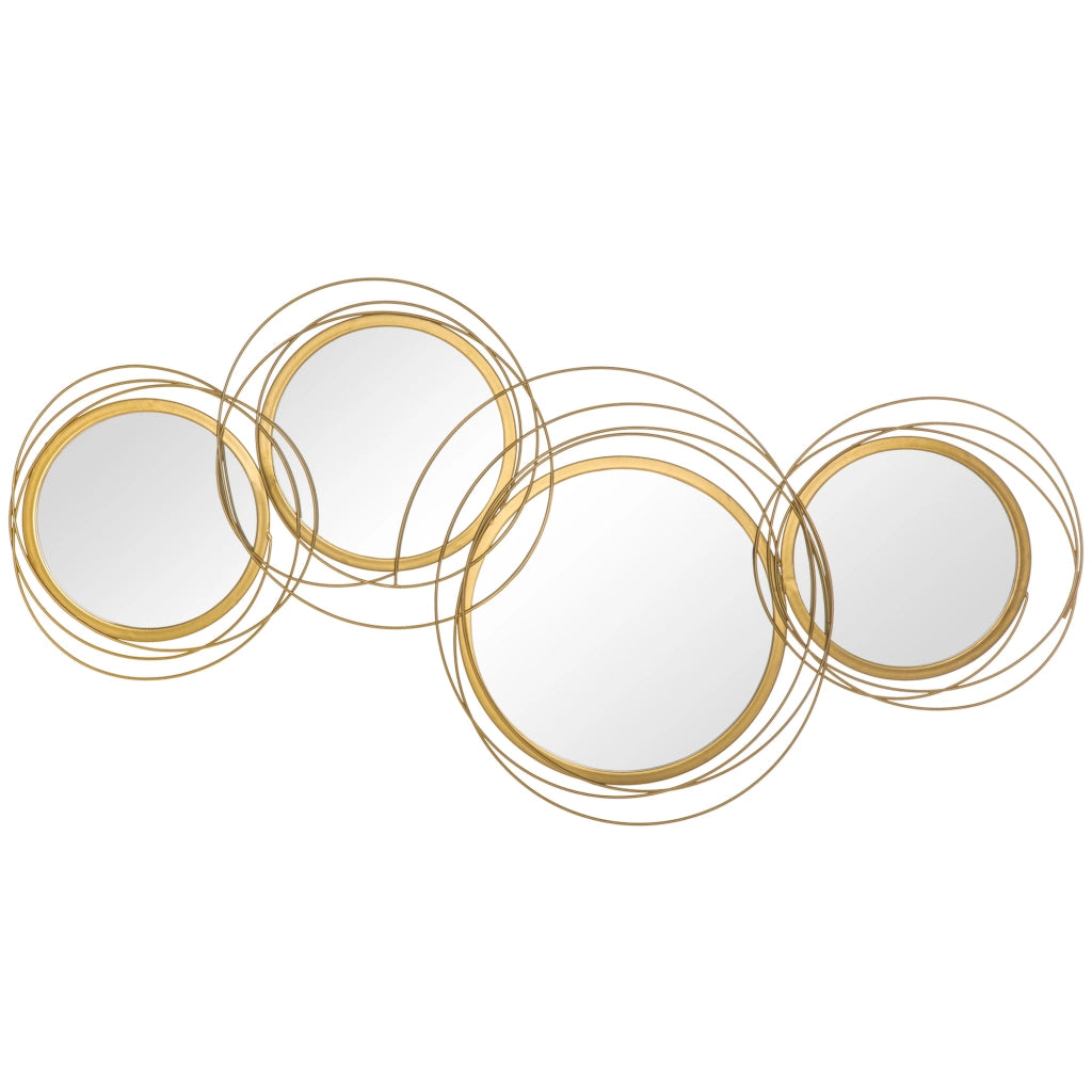 Decorazione da parete con 4 specchi rotondi in metallo dorato 107 × 56 cm per soggiorno e camera da letto