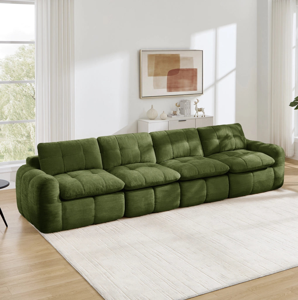 DIVANO Modulare Senza Telaio 4 Posti 334x97x68 cm Chenille Verde