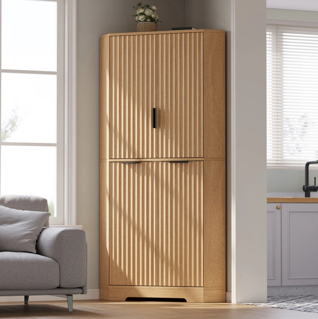 Mobile angolare con 4 ante e ripiani regolabili in MDF, 60 × 60 × 172 cm