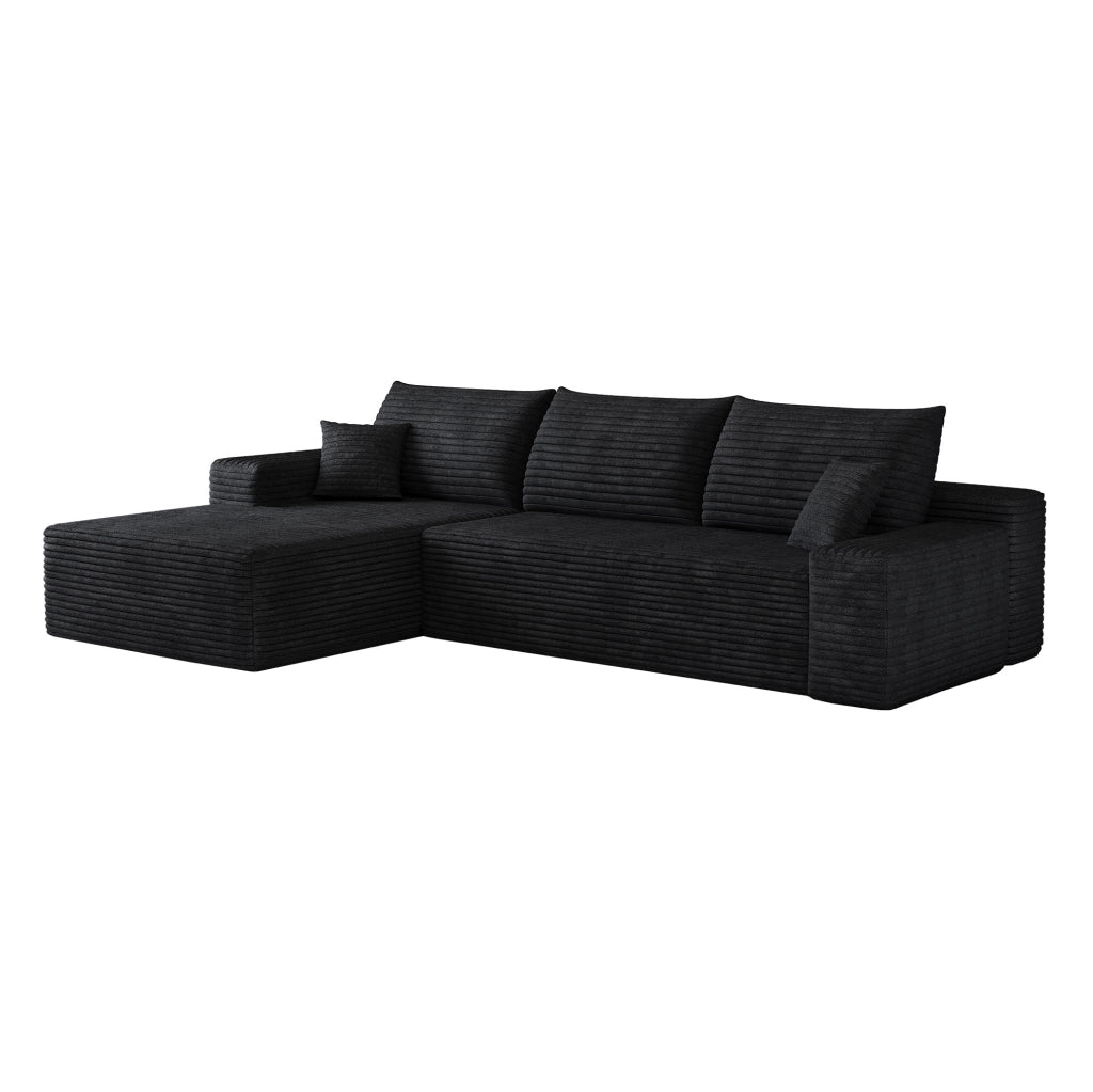 Divano modulare angolare boneless 270 cm con chaise longue a L in velluto a coste nero, senza montaggio