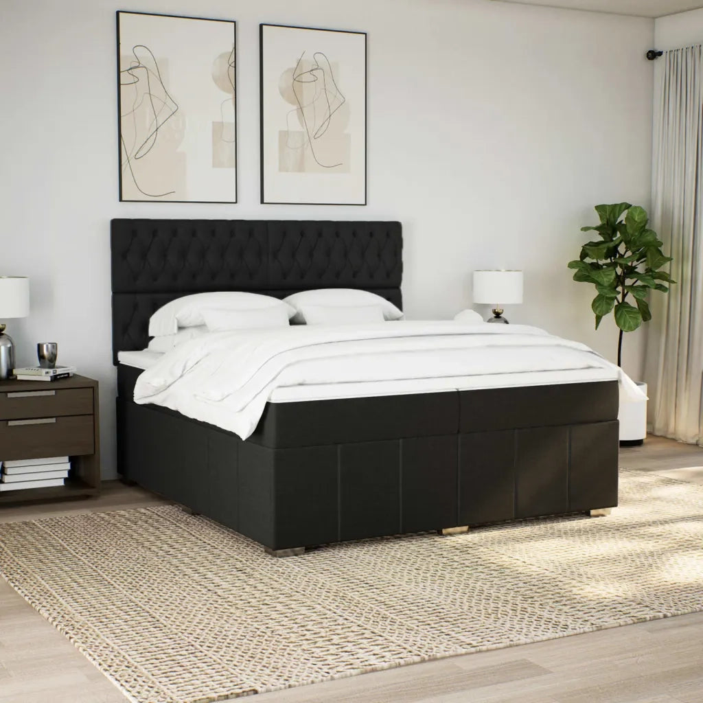 Giroletto a Molle con Materasso Nero 200x200 cm in Tessuto