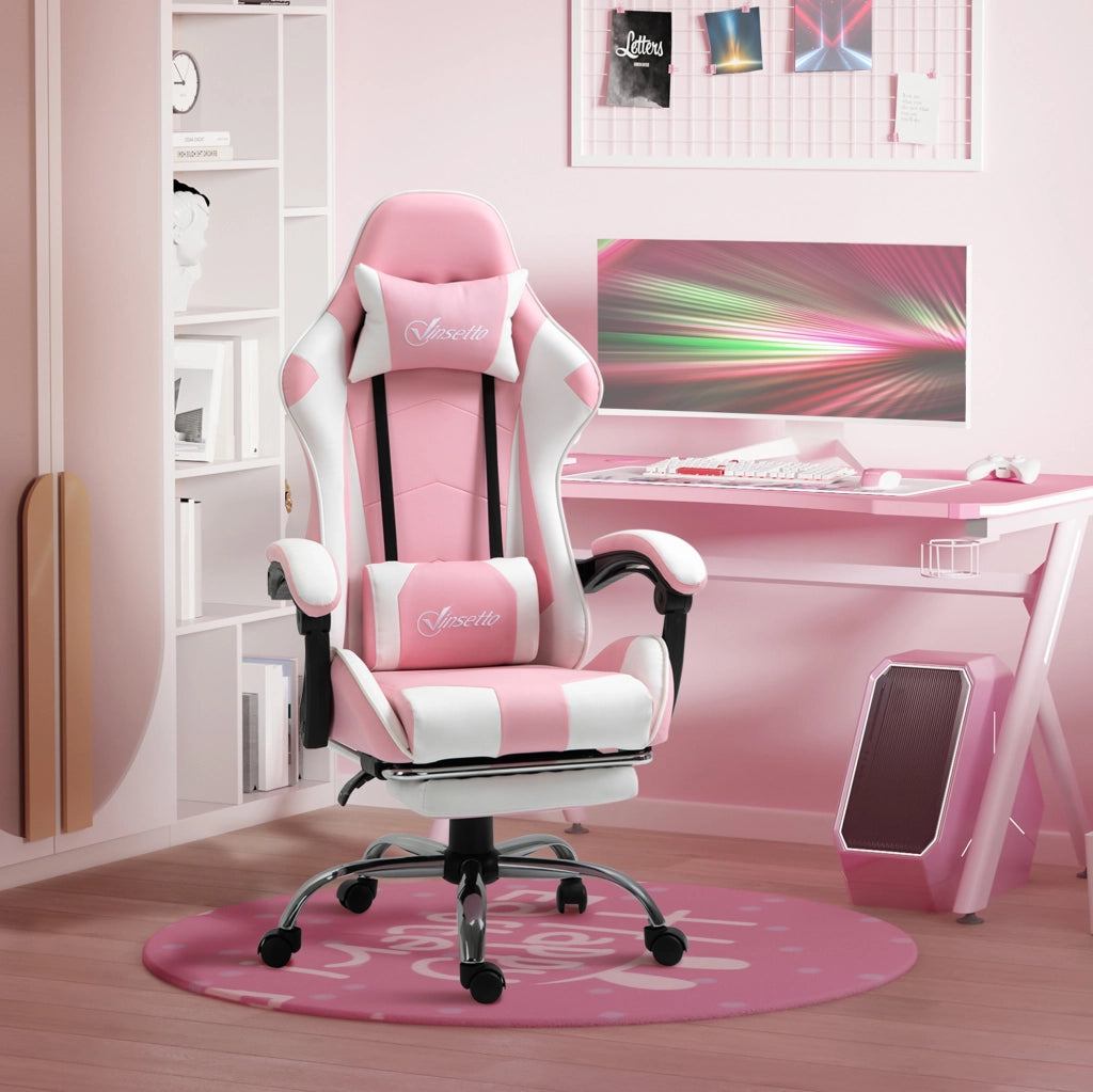 Sedia gaming ULEVR rosa con schienale ergonomico, poggiatesta, supporto lombare, altezza regolabile e poggiapiedi