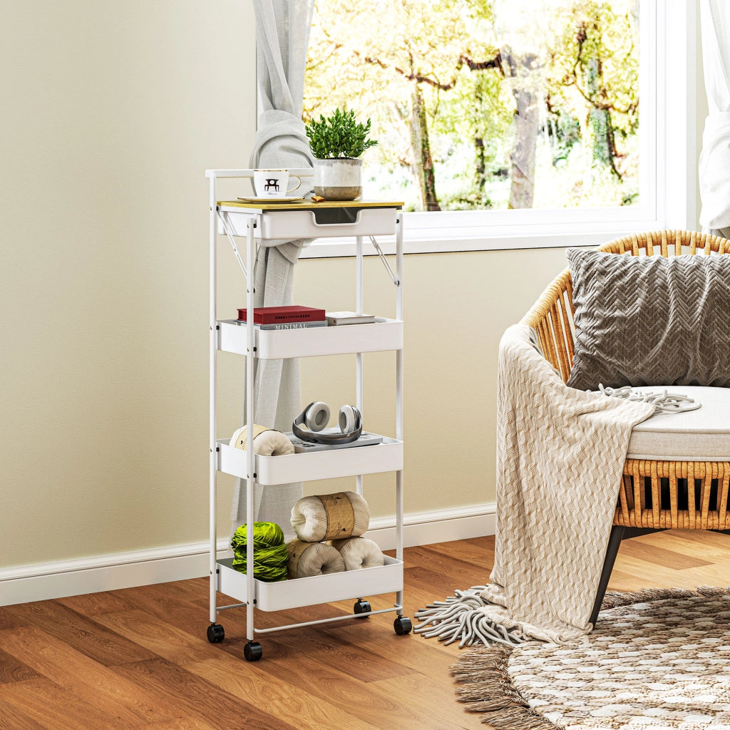 Carrello con cassetti e cestini ¨C zephmum ¨C 4 livelli, bianco