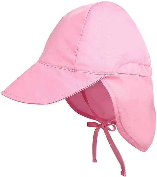Cappello per Bambino con Protezione UV - Cinturino Regolabile - Protezione al Collo - Rosa Chiaro - Materiale in Poliestere