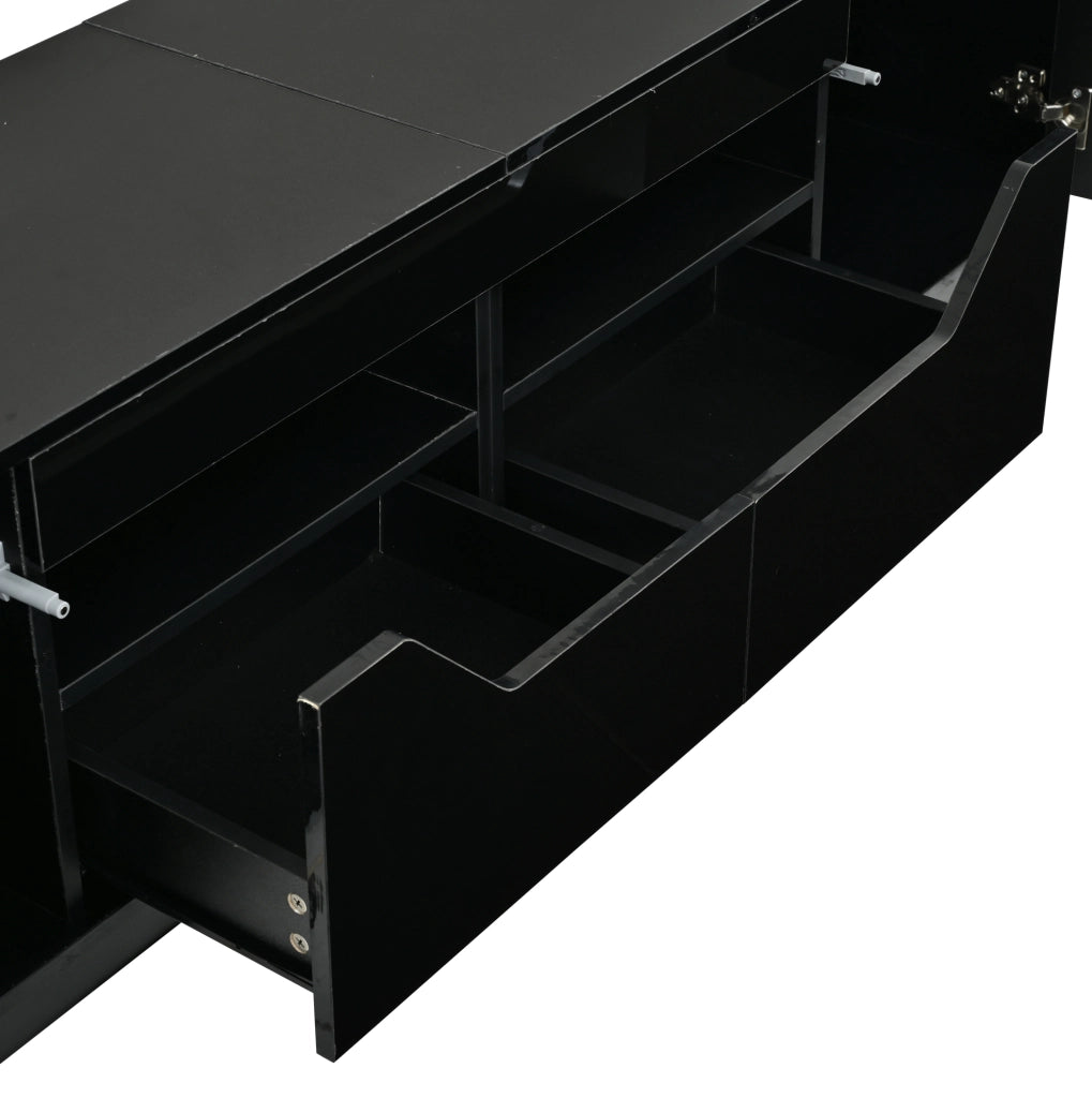 Mobile TV 180x40x45 cm con LED controllabile via app, 2 cassetti, in truciolare nero