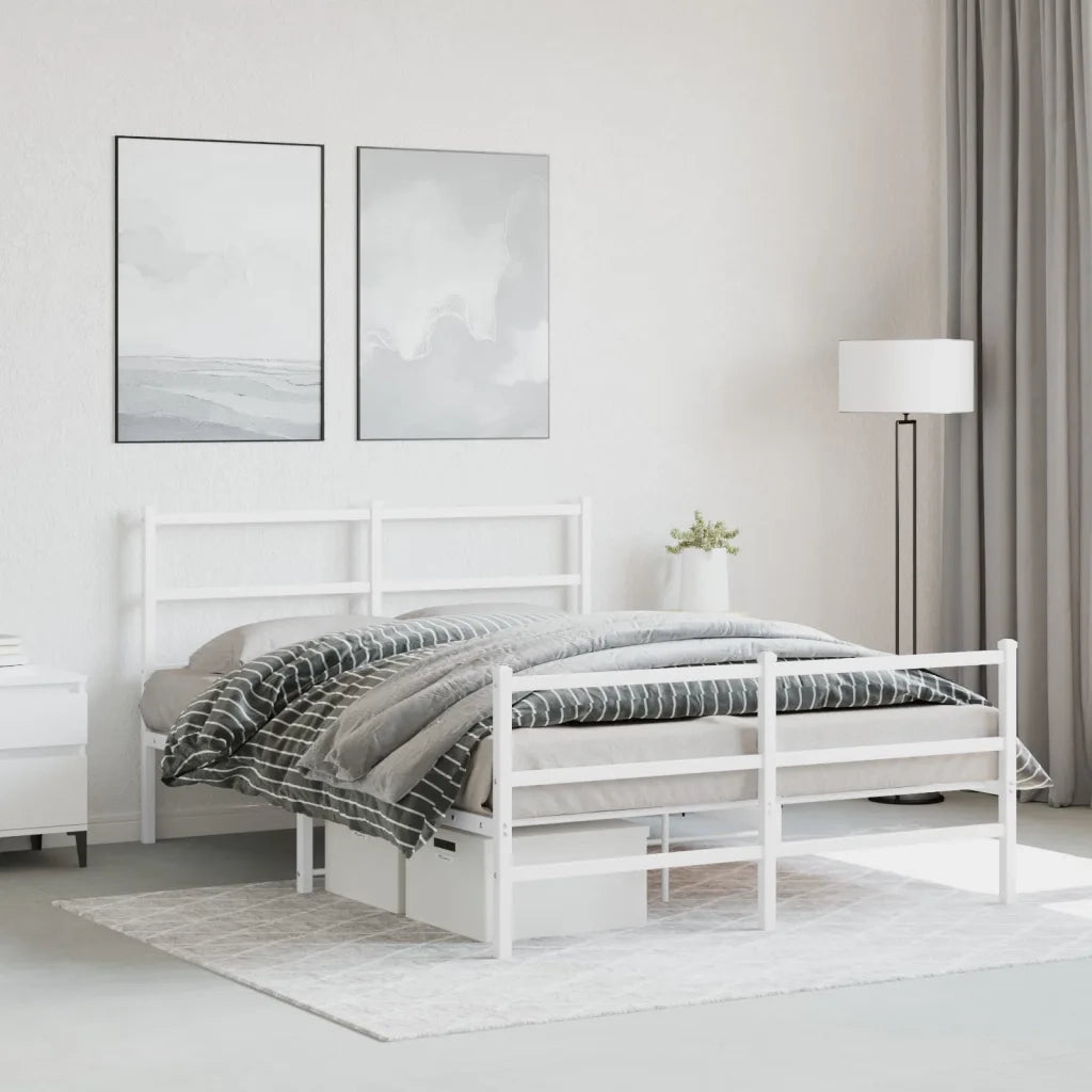 Letto matrimoniale | Letto per adulti | Giroletto con Testiera e Pediera Metallo Bianco 140x200 cm