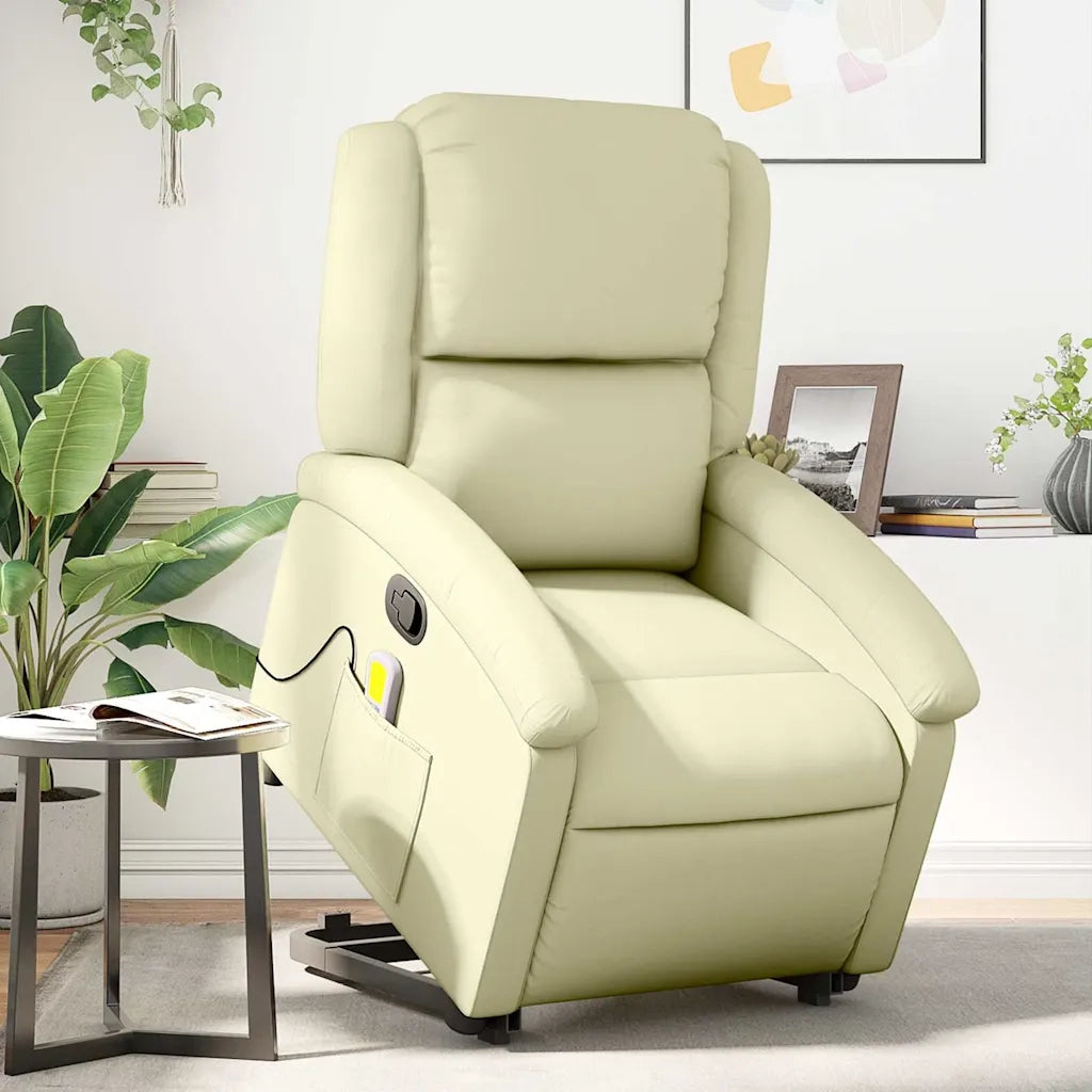 Poltrona Alzapersona Massaggiante Reclinabile Crema Vera Pelle 3204268