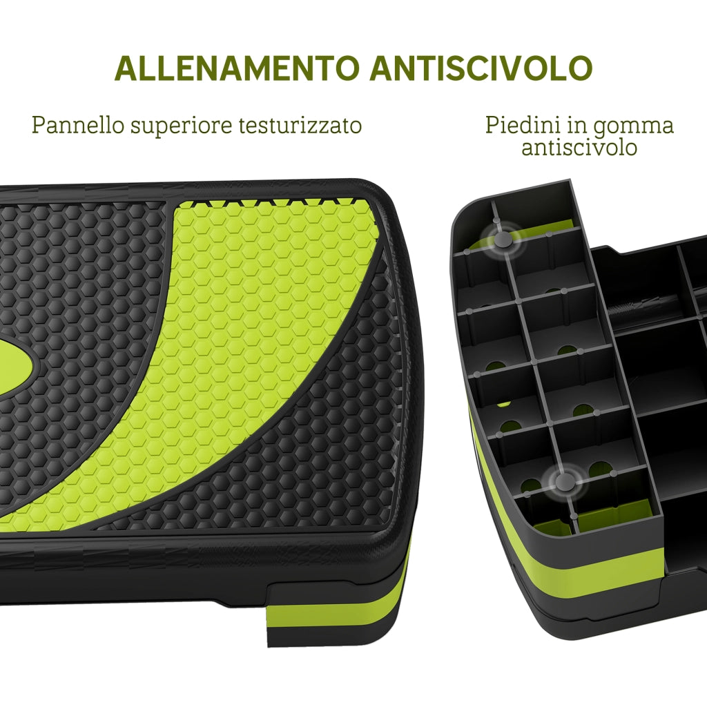 Stepper Fitness per Aerobica Regolabile su 3 Altezze in Plastica Verde e Nero