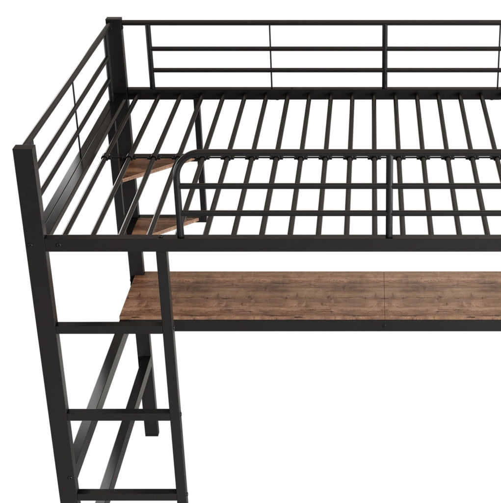 Letto a soppalco 90x200 cm in metallo con scrivania e libreria, nero