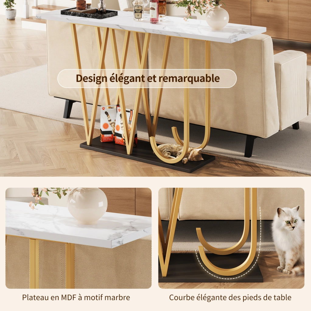 Consolle 120x29;5x80 cm con vano portaoggetti in MDF e metallo bianca