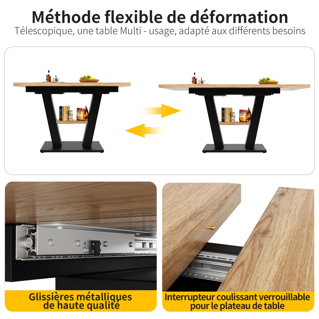Set tavolo cucina e sedie con 1 tavolo allungabile e 4 sedie in MDF; metallo e velluto nero e naturale