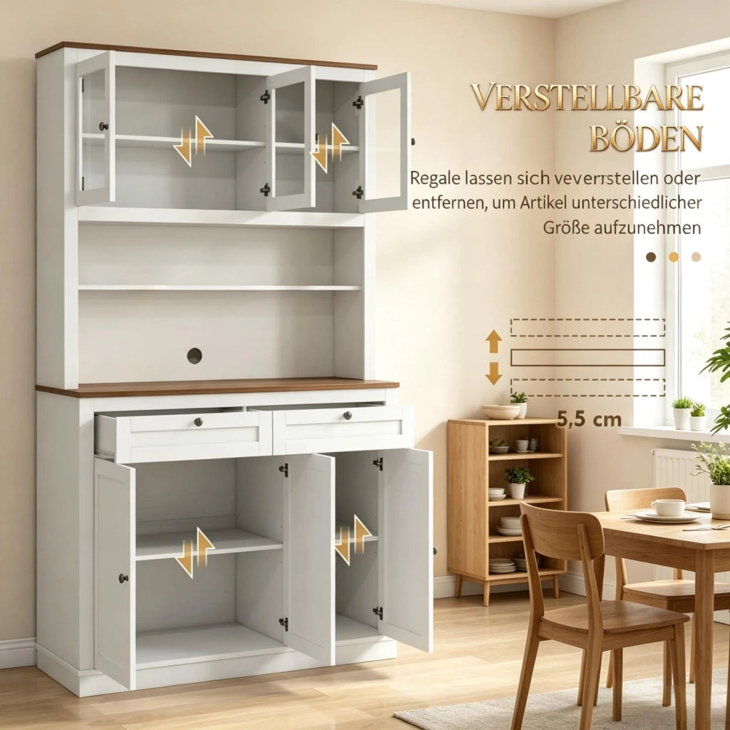 Buffet Credenza con Ripiani Aperti, Cassetti e Ampio Spazio Contenitivo, Mobile per Piatti e Cucina
