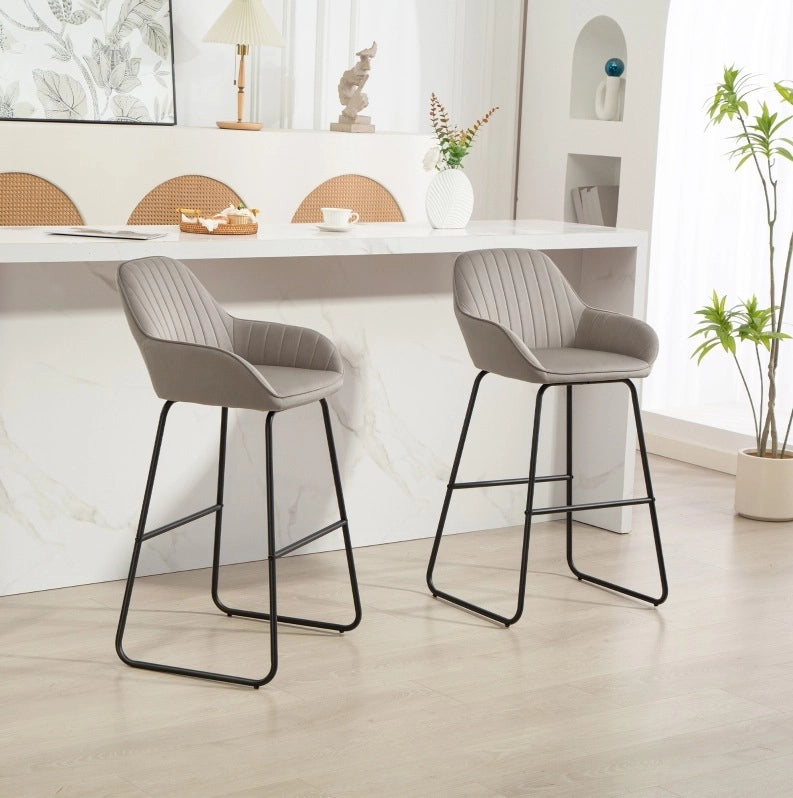Set di 2 sgabelli da bar 50,5 x 53 x 96 cm in poliestere grigio con braccioli