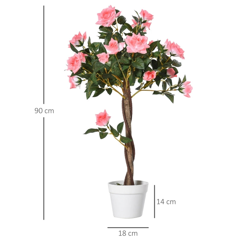 Albero artificiale di camelia rosa in plastica PE con vaso; foglie effetto seta e tronchi realistici; 90 cm