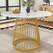 Tavolo da pranzo 80x80x76 cm in MDF e metallo; bianco e oro