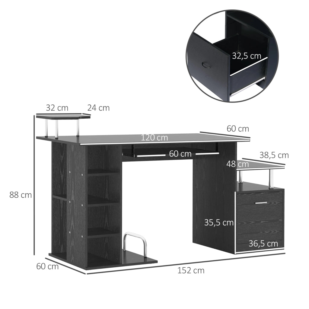Scrivania per computer con cassetti ¨C Minimal ¨C 152x60x88 cm nero