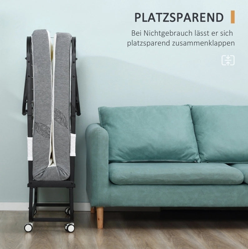 Letto pieghevole 90x200 cm con ruote e rivestimento in poliestere bianco