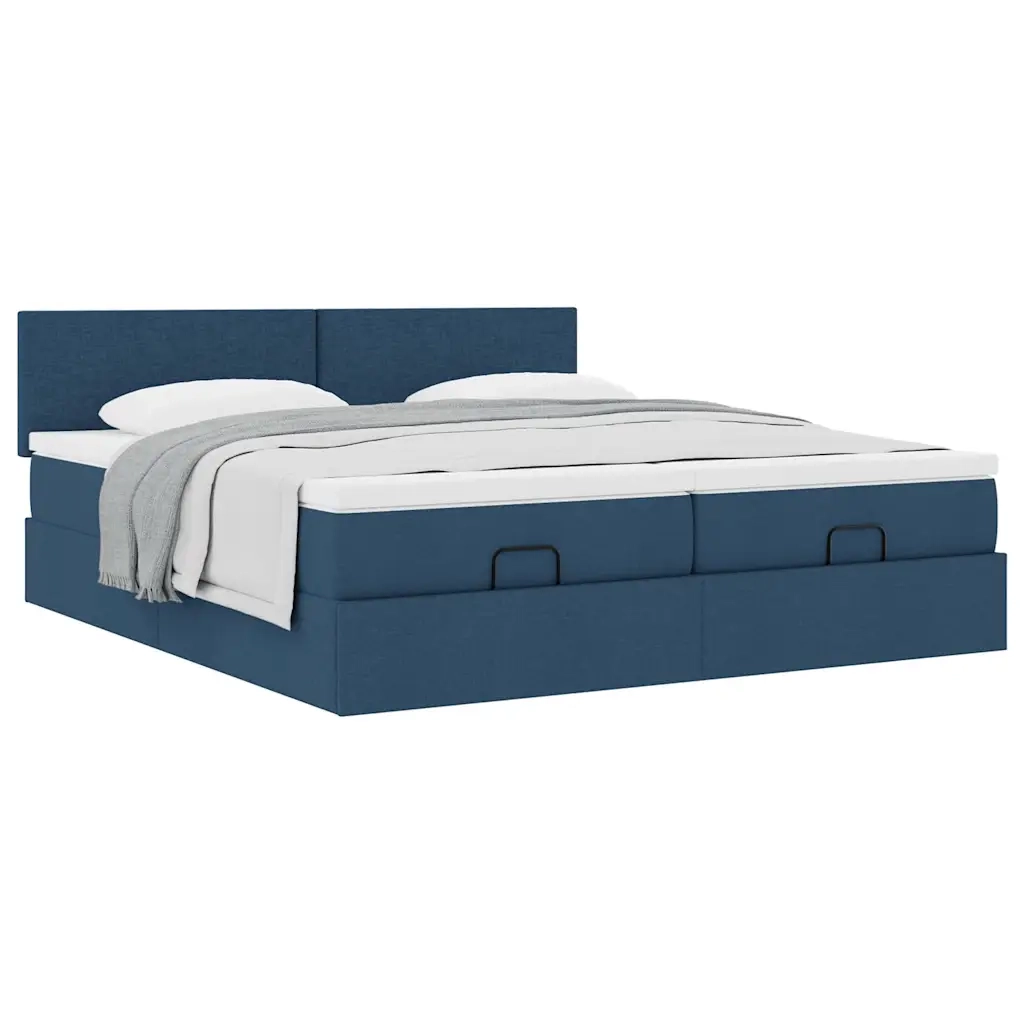 Struttura Letto Pouf con Materassi Blu 200x200 cm in Tessuto