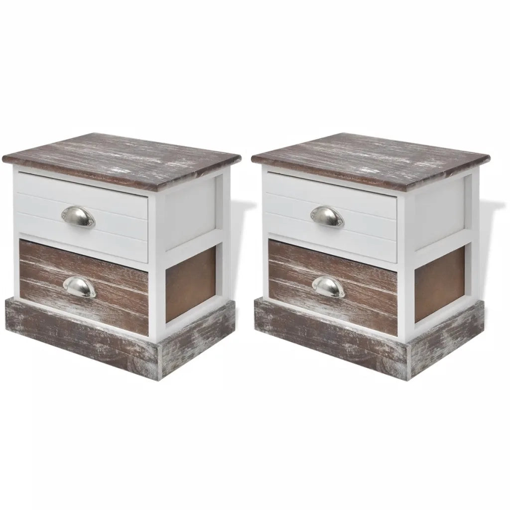 Set di 2 Comodini | Armadio da Notte | Mobiletto da notte Marrone e Bianco