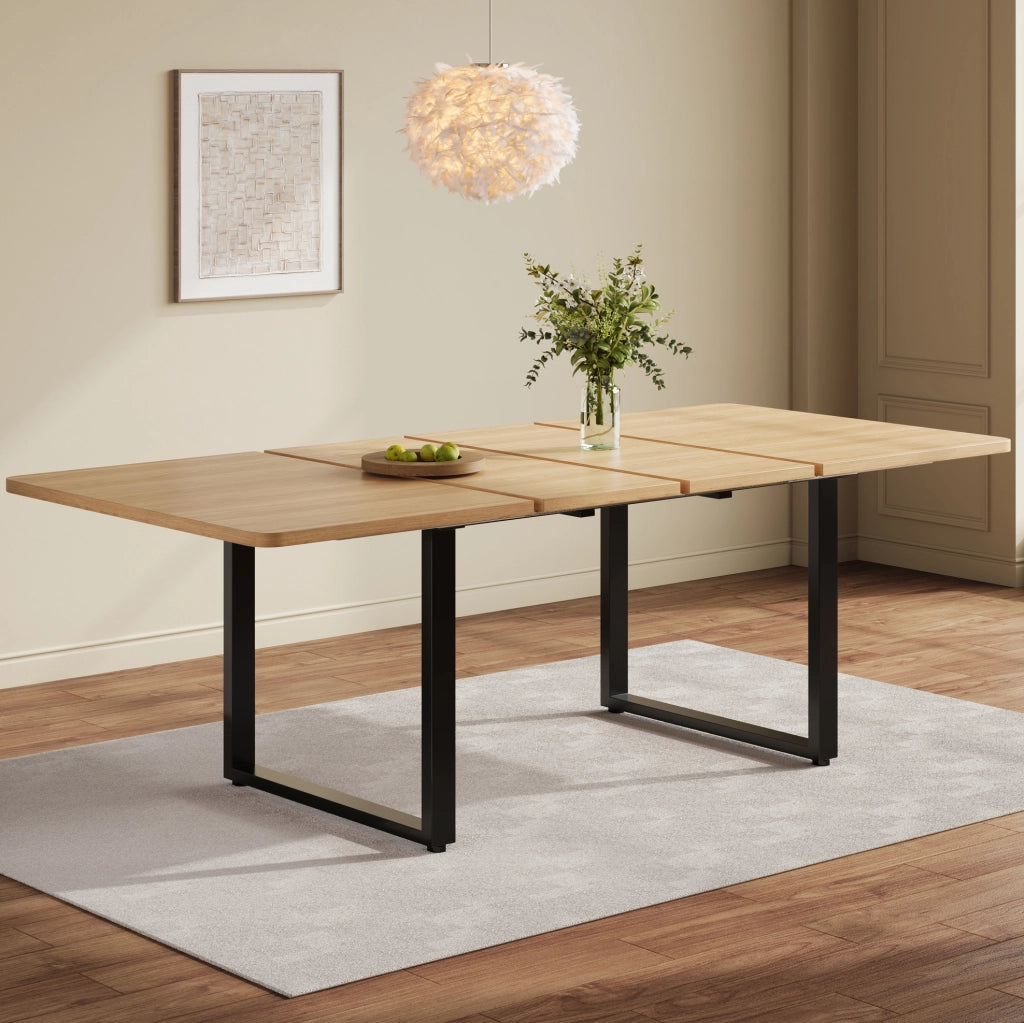 Tavolo da pranzo allungabile 140-220x80 cm, MDF, gambe in metallo, stile semplice, colore rovere