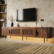 MOBILE TV 180x40x44,5 cm Noce con LED APP, 2 Cassetti e Porte Scorrevoli