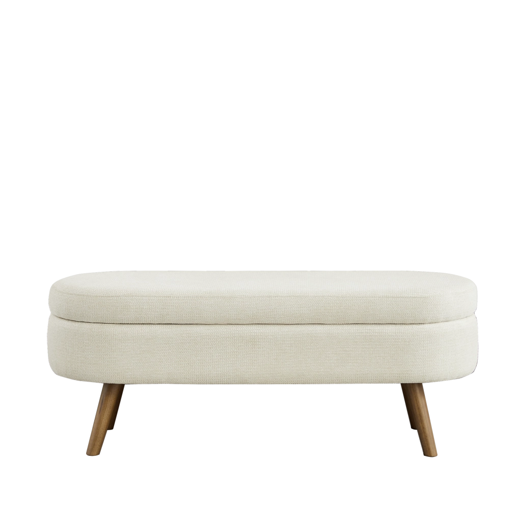 Panca Contenitore in Chenille 110 cm con Vano Ventilato Beige per Camera da Letto; Ingresso e Soggiorno