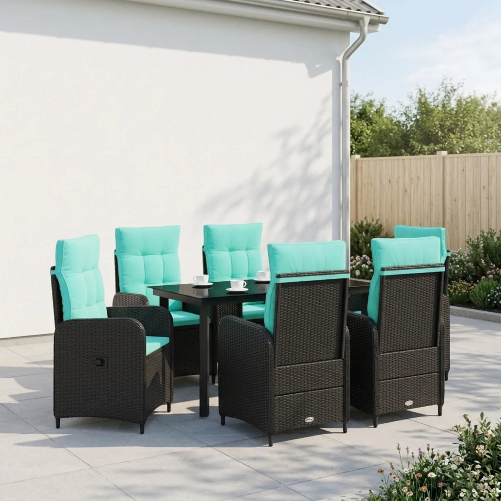 Set da Pranzo per Giardino 7 pz Nero e Turchese 3422483