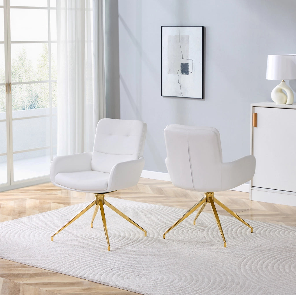 Sedia da pranzo girevole 55x50x85 cm in PU bianco e metallo dorato, 2 pz