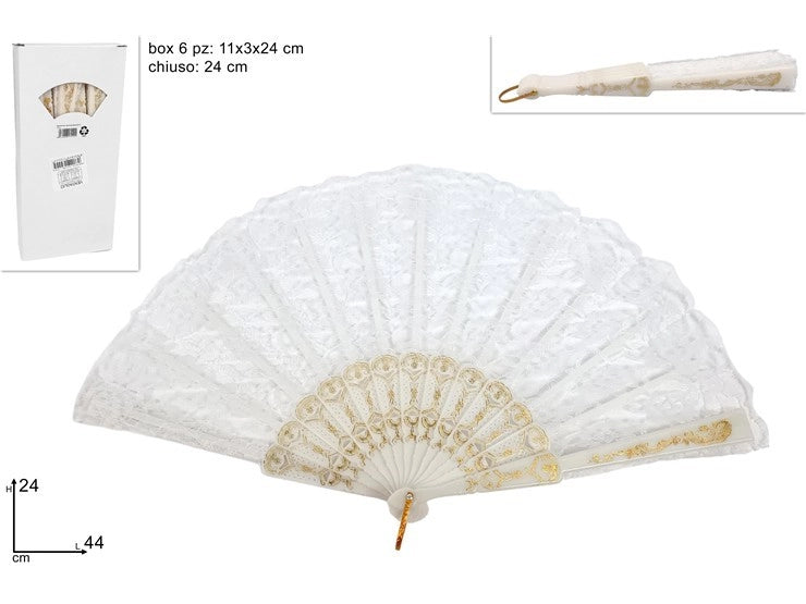 Set 6 Pezzi Ventaglio Merlettato Bianco Matrimonio Chiesa 44 cm