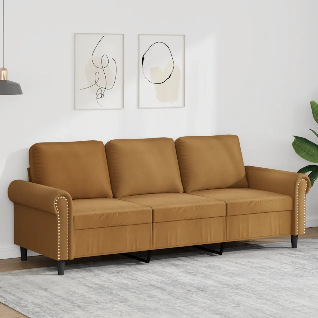 Divano a 3 Posti-Sofa 3 Posti Marrone 180 cm in Velluto 886023