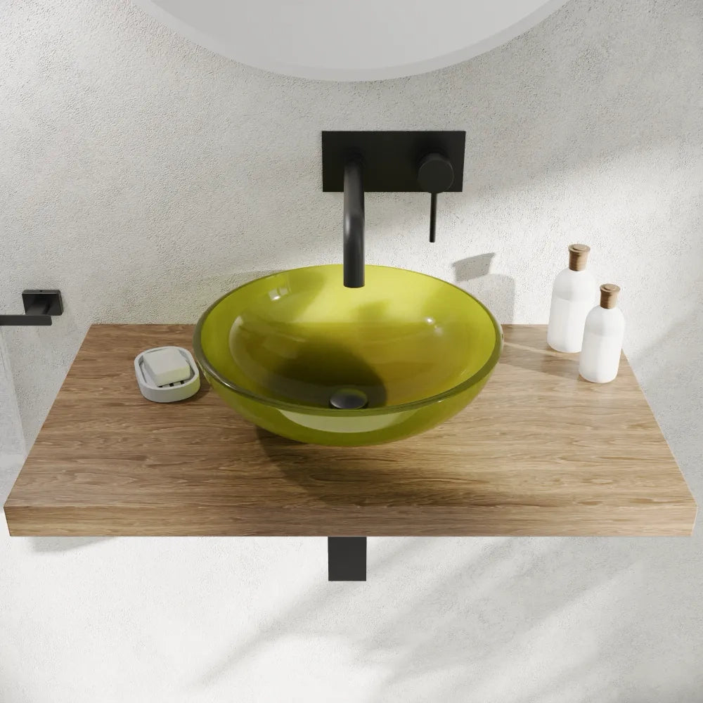 Lavabo da appoggio in vetro trasparente 39,5x39,5x14 cm color verde | Aurea