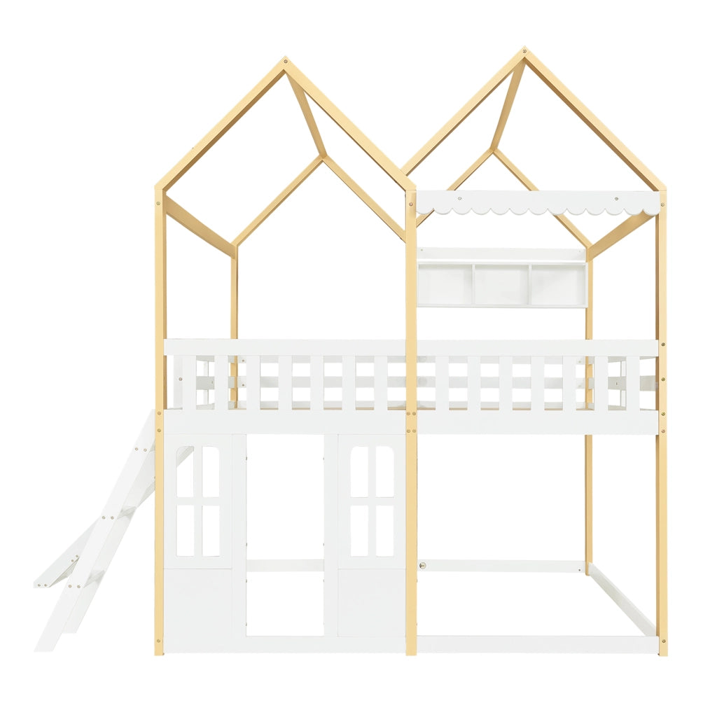 Letto a soppalco per bambini 90 × 200 cm con scivolo e scala reversibili in legno bianco e naturale