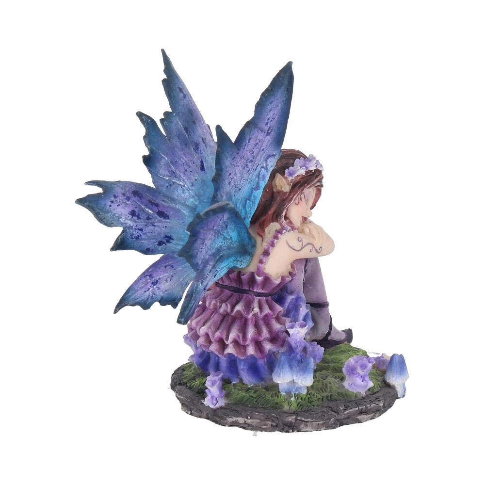 Akina statuetta fata, seduta, 12,5 cm, viola, dipinta a mano