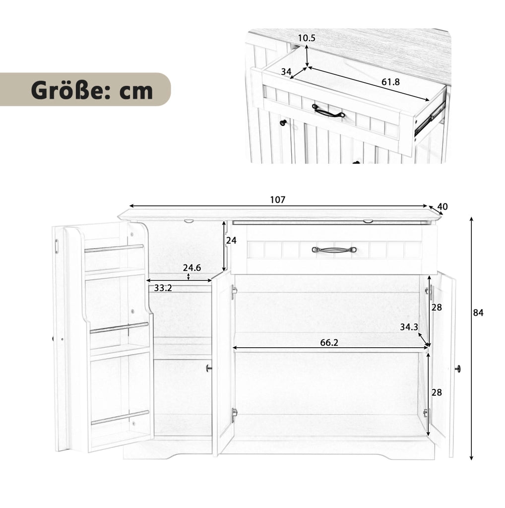 Sideboard moderno bianco con 3 ante e 1 cassetto, mobile buffet per soggiorno, sala da pranzo e ingresso