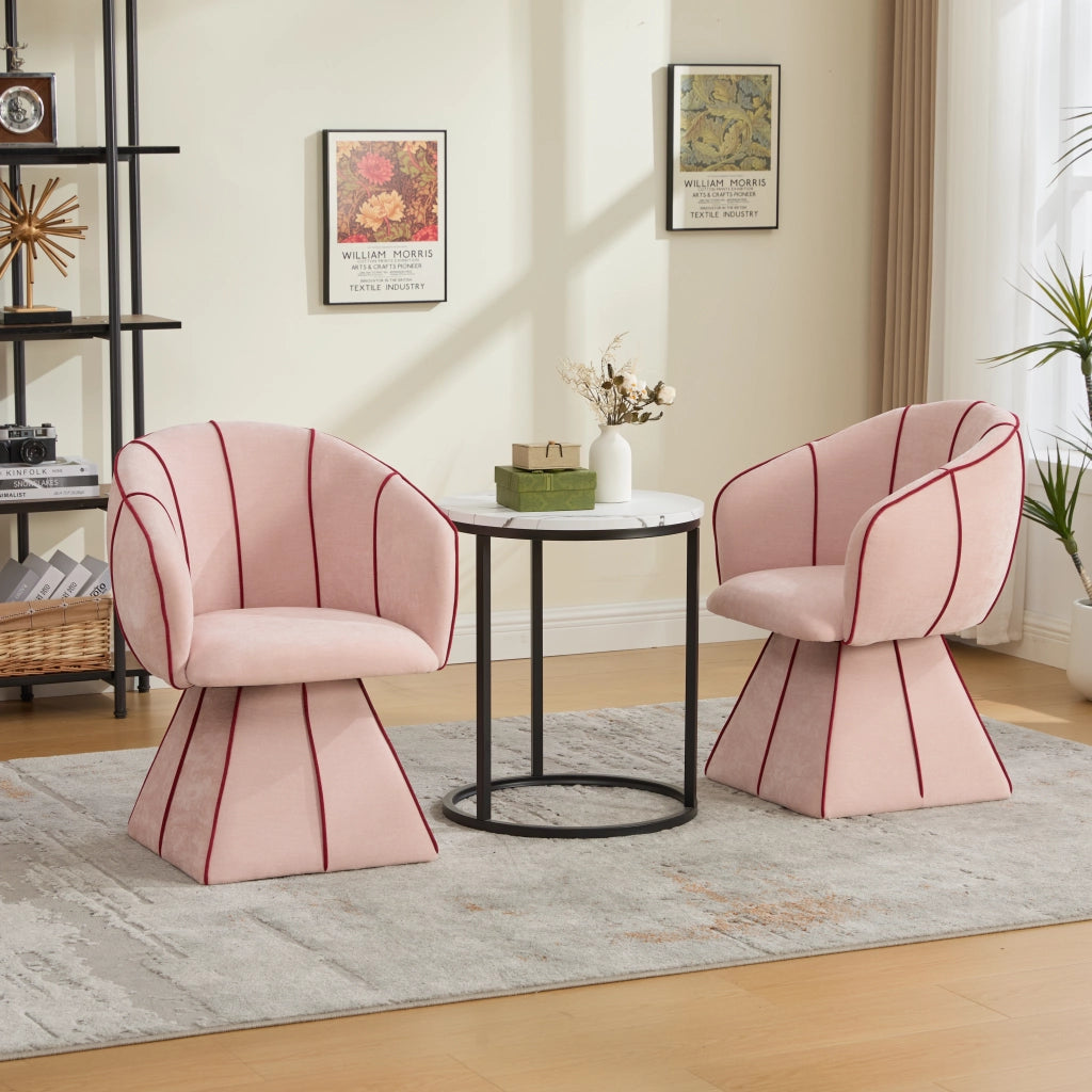 Poltrona girevole in ciniglia rosa con schienale alto e braccioli per camera e soggiorno 56 × 54 × 74.5 cm