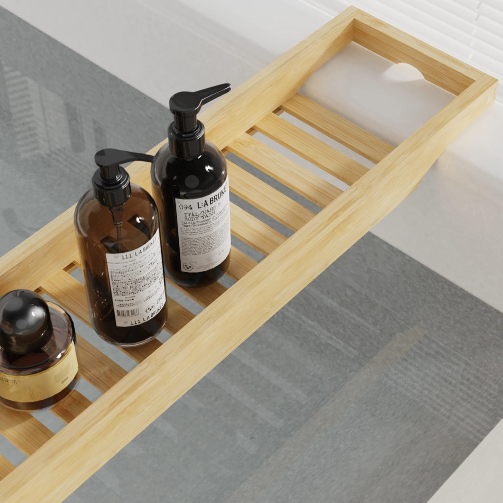 Vassoio per vasca da bagno in bambù naturale mensola portaoggetti antiscivolo multifunzionale con griglia drenante per casa