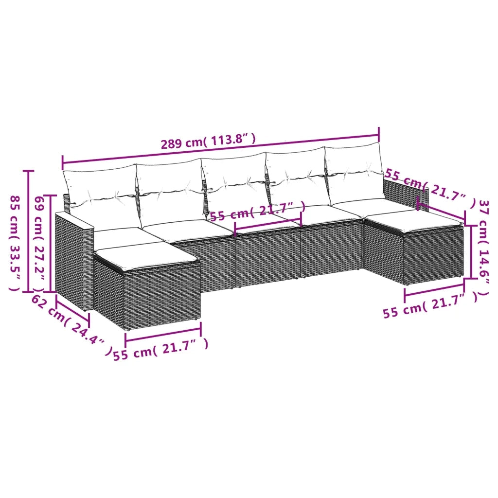 Set Divani da Giardino con Cuscini 7pz Nero Polyrattan 3258633