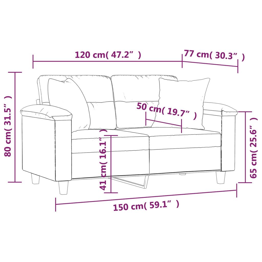 Divano 2 Posti Cuscini-Sofa 2 Posti con CusciniGrigio Chiaro 120 cm Tessuto Microfibra