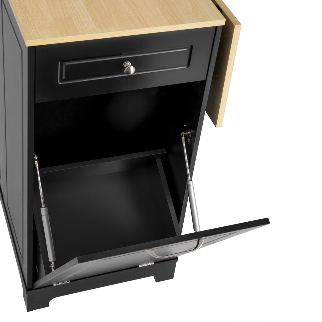 Isola da cucina mobile con piano ribaltabile prese elettriche vano rifiuti MDF nero naturale 131.8 × 40-70 × 93.3 cm